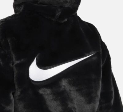 Women's Nike Faux Fur Cropped Full Zip Hoodie Black Jacket [DD5116