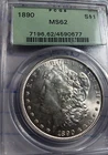 1890 P  $1 PCGS MS62 Old Green Holder BEAUTIFUL