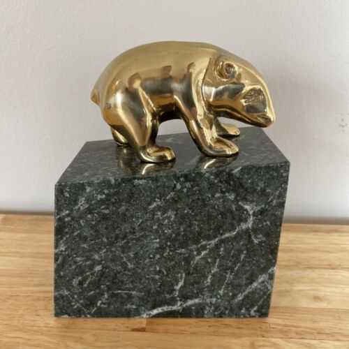 Paper Weight Brass Bear on Granite Marble Bookend 6 1/2" Tall Stock Market Bear - Picture 1 of 14