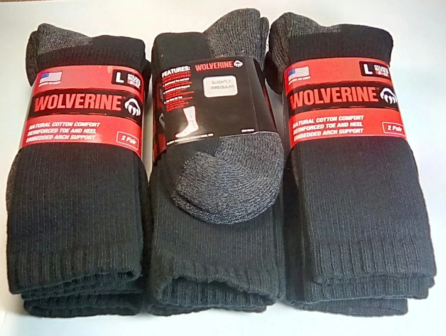 Wolverine Cotton Full Cushion Steel Toe Boot Sock, Large, Black, 6 pairs