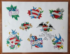 Original VINTAGE Traditional Paul Rogers Rubout Collection Tattoo Flash Sheet D