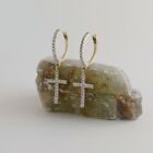0.67cts D/Vvs Round Natural Moissanite Men's Drop Cross Hoop Earring 925 Silver