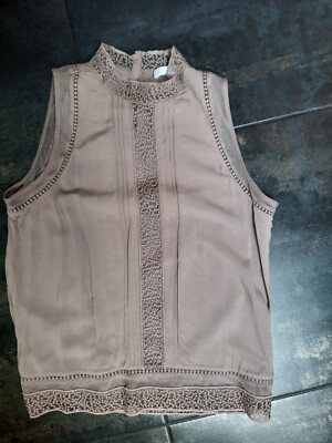 leichte, ärmellose Bluse, Gr. 36/38, ''schlamm'' mit Spitze, von Promod