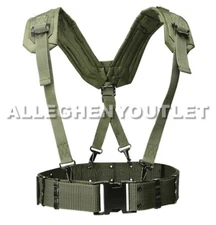 USMC Medium BLACK Buckle Pistol Web Belt & Army Y SUSPENDERS Set LBE ALICE VGC