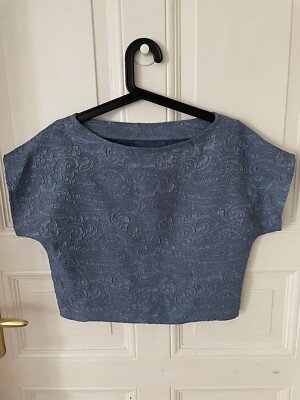 Self-made Crop Top in Blue Brocade- Size S/M