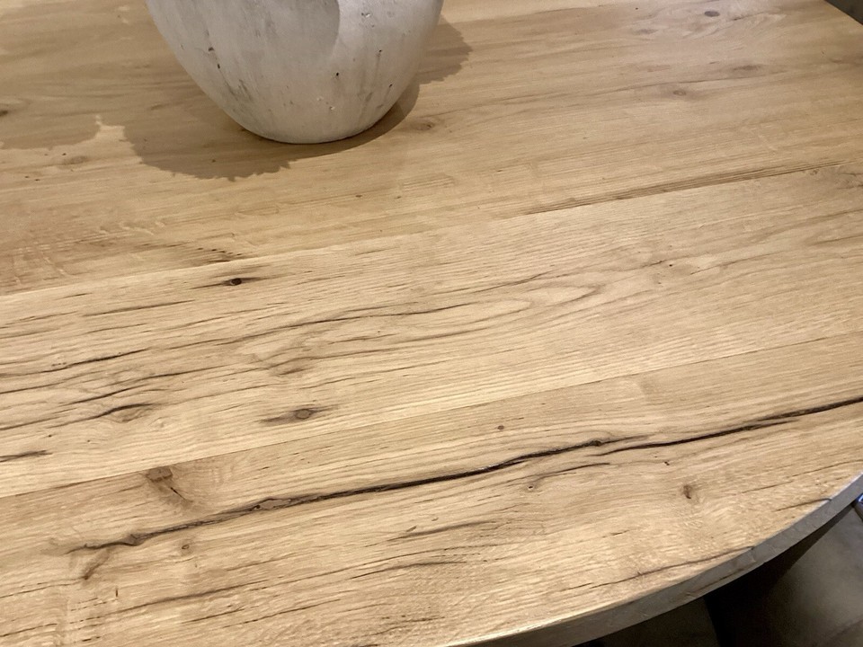 Round Light Oak Dining Table with Black Industrial Legs eBay