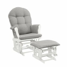 Nursery Glider Ottoman Set White Wooden Frame Gray Cushions Baby Rocker Chair