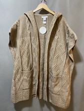 NWT Rachel Zoe Women Hooded Open Front Cable Knit Sweater Poncho One Size Camel
