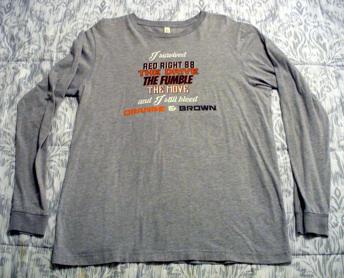 CLEVELAND BROWNS NFL T SHIRT I SURVIVED RED RIGHT 88 DRIVE FUMBLE