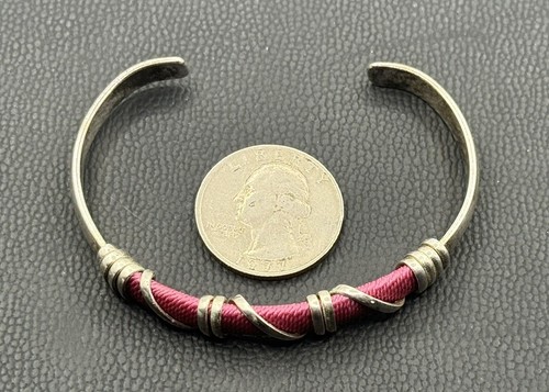 BRACCIALE BRACCIALE VINTAGE ARGENTO STERLING 925/CORDA ROSA #6 - Foto 6 di 8