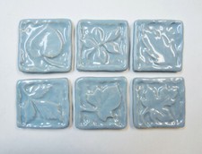 Leaf Mosaic Tiles, Handmade Ceramic Leaf Craft Tiles, Wedgewood Blue, Set of 6
