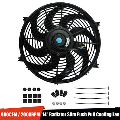 #ad 14quot; Inch Universal Slim Fan 900 CFM Pull Electric Radiator Cooling 12V Mount Kit $22.99