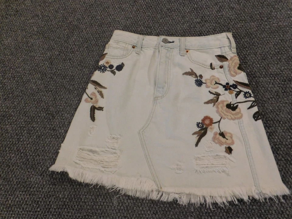 Falda Mujer Abercrombie & Fitch 00 Azul Floral Denim Jeans Línea A Foto 2 de 4
