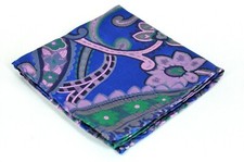 Lord R Colton Masterworks Konya Sapphire Blue Flora Silk Pocket Square - 75 New
