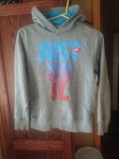 Nike Just Do It Boys Pullover Hoodie Gray Fleece Graphic Print Size L 12-13Y