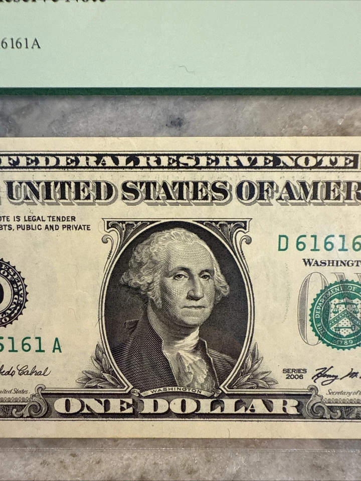 Super Repeater Fancy Serial Number $1 2006 FRN (61616161) Fr. 1932-D PCGS50 - Image 4 of 4