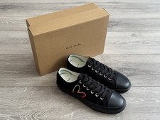 Paul Smith Kinsey Black Trainers Sneakers Signature Stripe Heart Logo UK 7