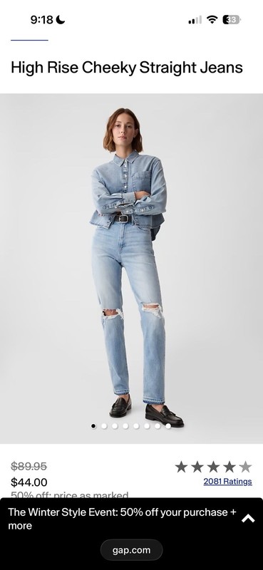 Gap NWT High Rise Cheeky Straight Jeans Size 34 18 Medium Vintage Destroy