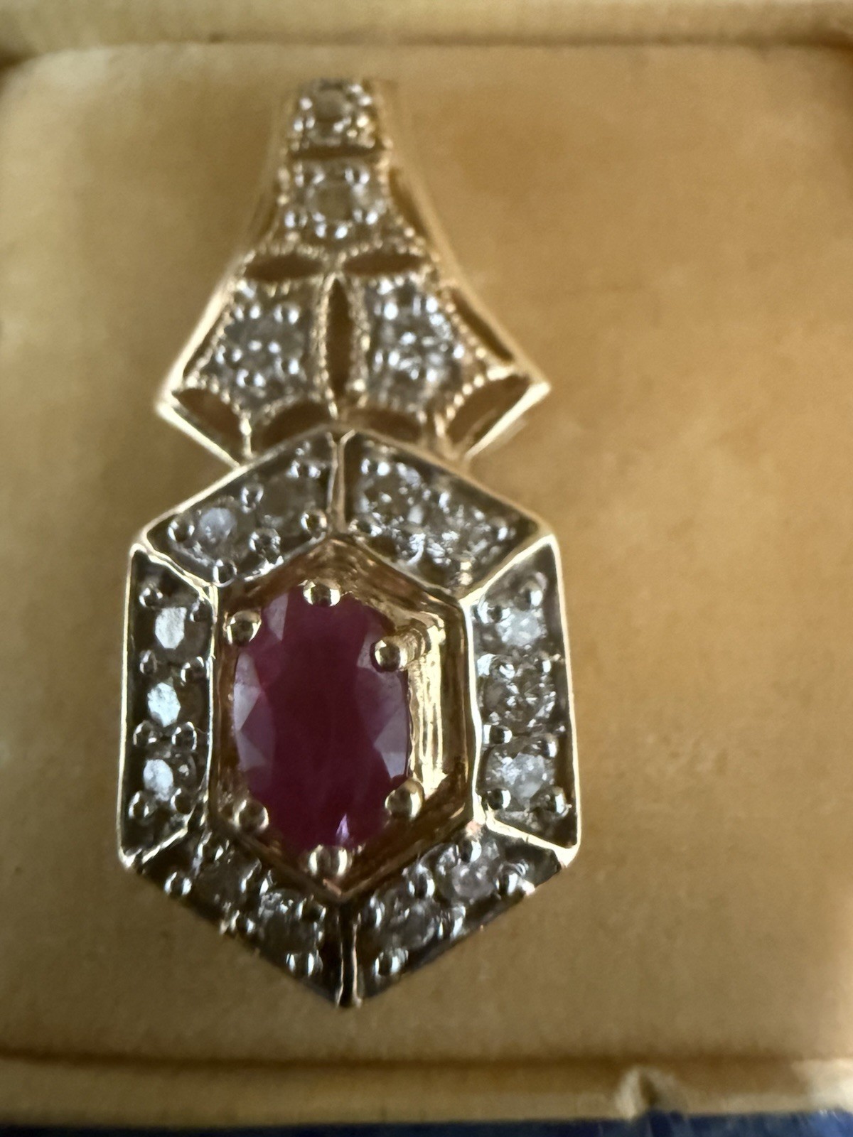 10k Solid Yellow Gold Diamonds And  Ruby Pendant … - image 1
