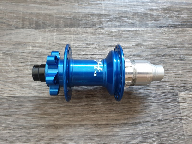Hope Pro 4 rear hub in blue, 148x12mm boost. XD or Micro Spline freehub, 32h