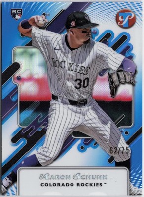 2025 Topps Pristine #108 Aaron Schunk Pristine Blue Refractors #/75 RC Rookie