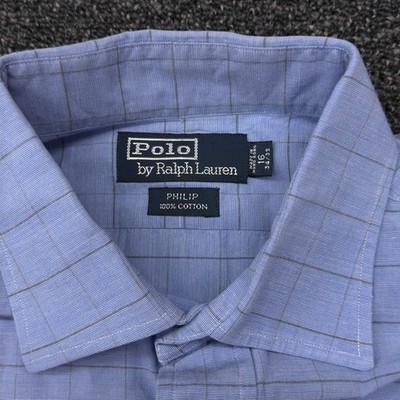 Vtg Polo Ralph Lauren Philip Mens 16 34/35 Blue Check Cotton Shirt
