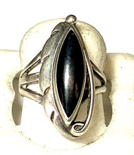 Sterling Silver Black Onyx Floral Leaf Ring 24mm Size 5