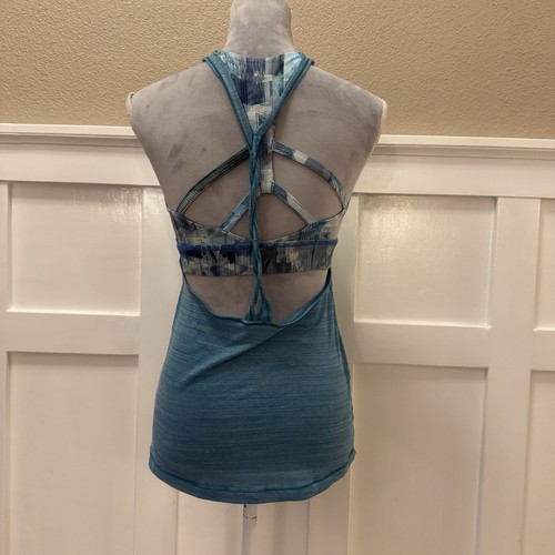 Lululemon Twist & Toil Tank Size:6 Heathered Teal Blue / Sun Dazed Multi Blue