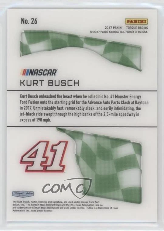 2017 Panini Torque Clear Vision Green /25 Kurt Busch #26 - Image 2 of 2