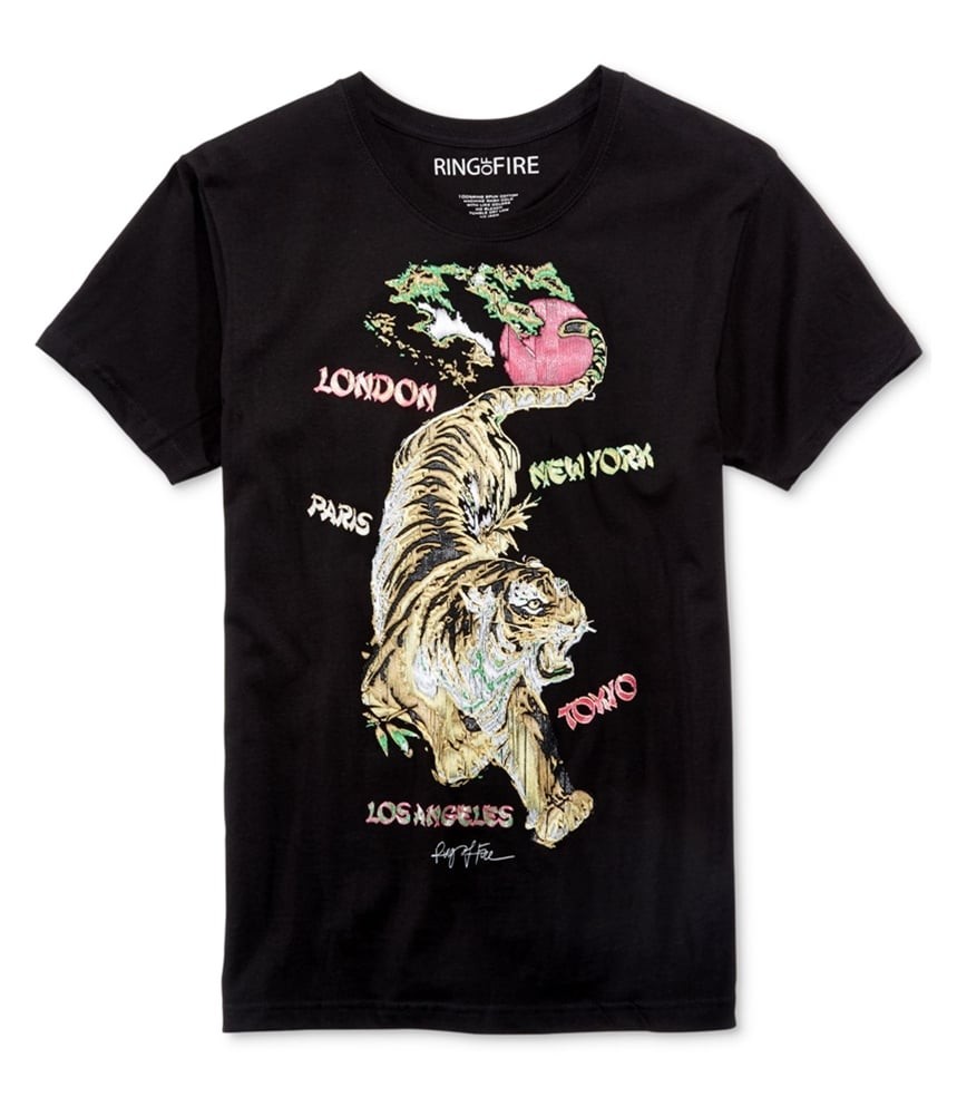 Мужская футболка с изображением мирового тигра Ring Of Fire, черная, Средний размер