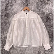 New Anthropologie Top Small Womens White Henley Blouse Lightweight Luxury Fabric