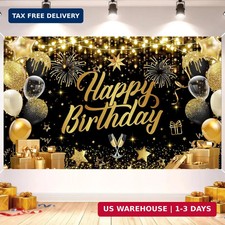 Happy Birthday Backdrop Banner -73" 43" Large Fabric Birthday Party Photo Backgr
