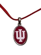 NCAA Indiana University Necklace Oval Vert Charm 9" Satin Cord Spirit Jewelry