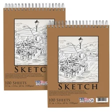 11" x 14" Spiral Bound Sketch Pad, Pad of 100-Sheets, 60 Pound (100gsm) (2 Pads)