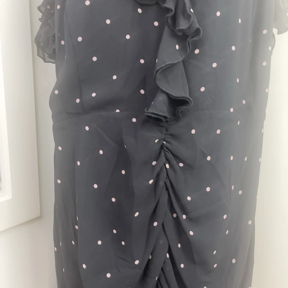 City Chic  Womens Dress size L 20 AU Black Pink Polka Midi Ruffle Neckline Plus - image 4 of 4