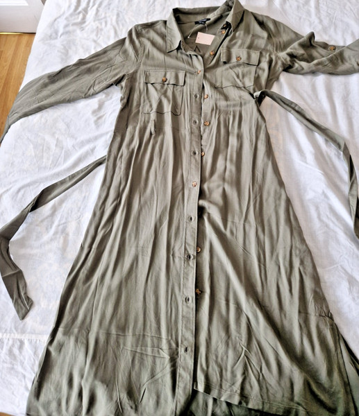 VESTIDO SAFARI MANGA LARGA VERDE CAQUI ESMARA DE LIDL TALLA 14