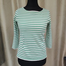 Joules Breton Stripe Top green White Long Sleeve UK 10 100% Cotton nautical