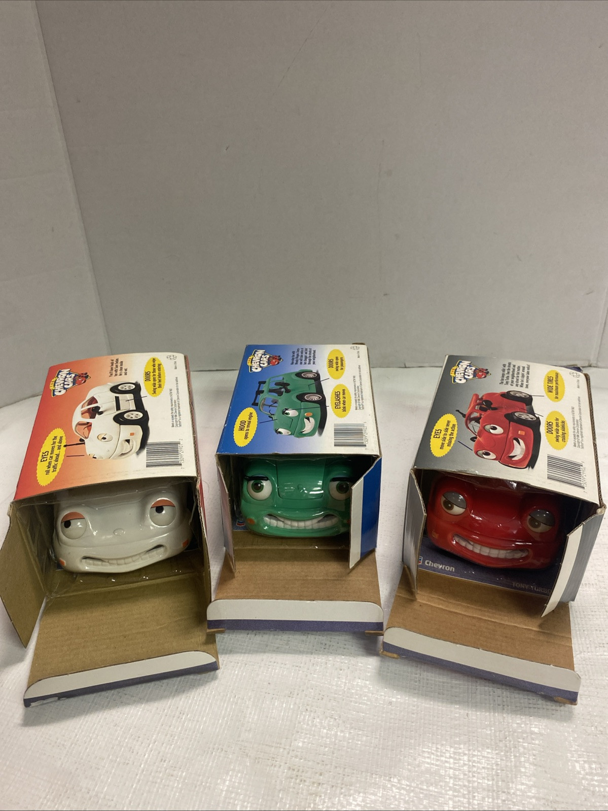 THE CHEVRON CARS LOT SET OF 3 Vintage 1996 Wendy Wagon Sam Sedan Tony Turbo NIB