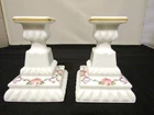 2 Vintage Westmoreland  Milk Glass Candle Holders Hand Painted Pink Roses & Bow