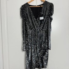Biba Silver & Black Sequin Wrap Dress UK 8 (XS) Party Brand New Rrp £199