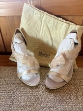 Badgley Mischka Feather Open Toe Wedding Pumps Champagne Satin Size 7