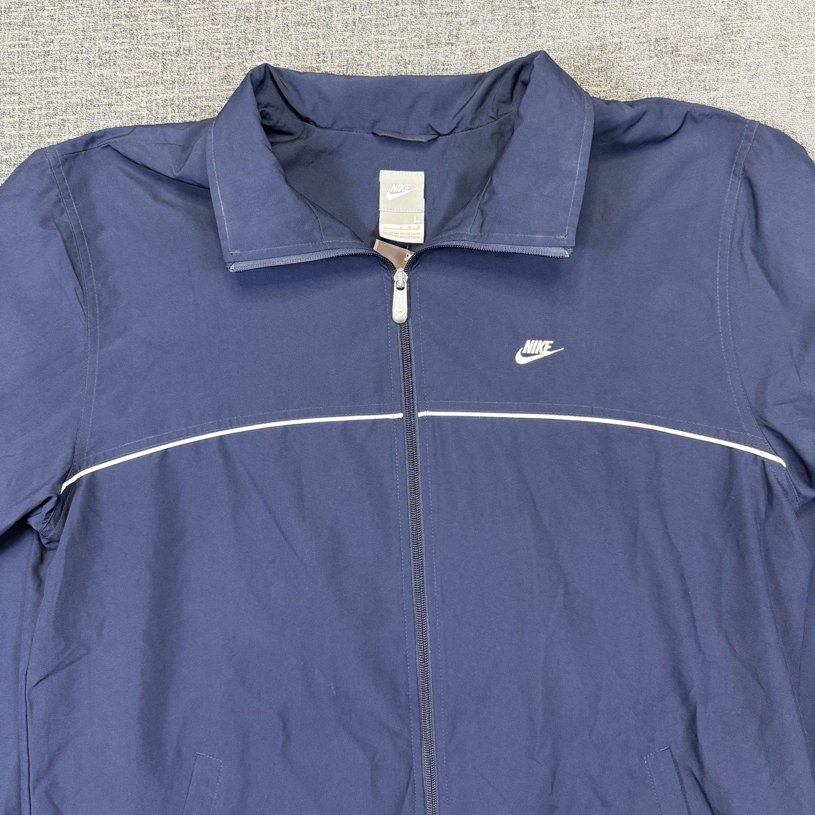 SACAI X NIKE Giacca a vento Nike Track vintage uomo grande blu bianco etichetta grigia full zip
