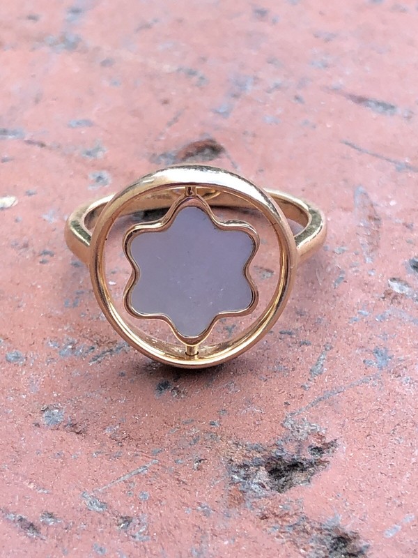 Montblanc 18K Rose Gold Rotating Emblem Mother of Pearl Ring Size EU 54 US 6.5/7