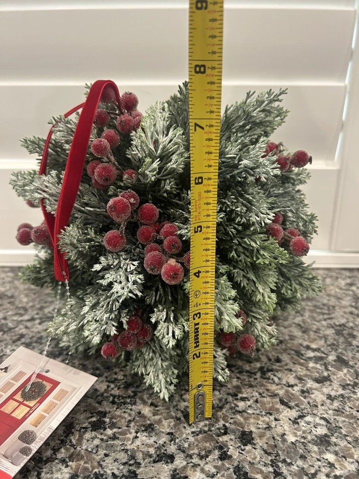 Martha Stewart Hanging Topiary Kissing Plant Ball Winter Fern PIP Berries 8" - Image 3 of 4