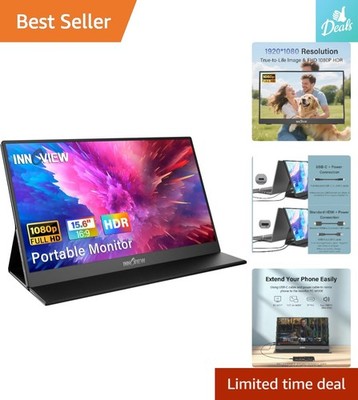 Travel-Friendly 15.6-Inch Monitor - FHD 1080p with Protective Cover Included