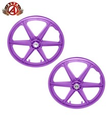 20” BMX GT-Style 6-Spoke Mag Wheel Set Purple – Front & 1-Speed Freewheel Rear.