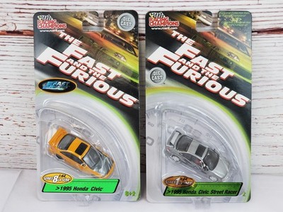 Lot of 2 Racing Champions Fast and Furious 1995 Black Yellow Honda Civic Racer