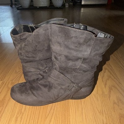 Comfortview Ezra Women's Gray Faux Suede Mid-Calf Zip Block Heel Boots 7.5