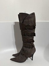 Stivali vintage Roberto Cavalli Just Cavalli in pelle marrone con cintura 39