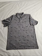 Travis Mathew Palm Trees Beer Polo Shirt Mens Sz XL Gray All Over Print Golf NEW